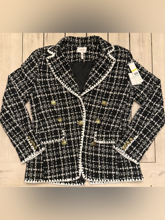Laundry By Shelli Segal Jackets & Blazers - Laundry Shelli Segal Black White Plaid Tweed Blazer Jacket Blanket Stitch Med